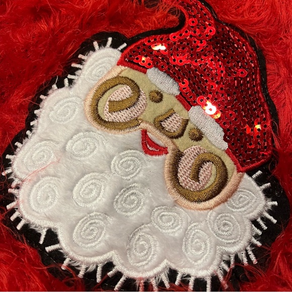 Soft Plush Fuzzy Christmas Sweater Vintage Inspired Sequins Santa Star Holiday - Picture 14 of 17